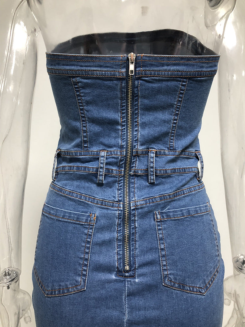 Denim Strapless Bodycon Mini Dress