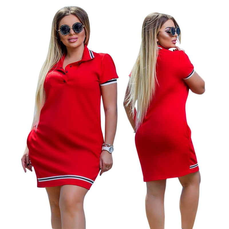 Turn Down Collar Plus Size Mini Dress