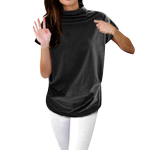 Solid Turtleneck Short Sleeve Blouse (6 colors)