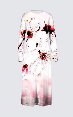 Estampados florales: Flores de cerezo pictóricas 01-02 Vestido largo de la diseñadora Daniela 