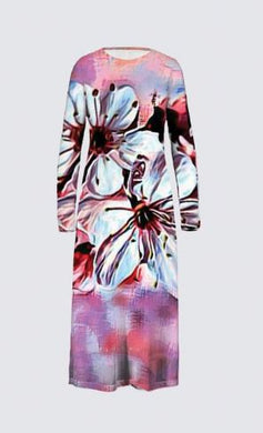 Estampados florales: Flores de cerezo pictóricas 01-01 Vestido largo de la diseñadora Daniela 