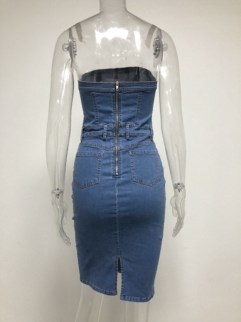 Denim Strapless Bodycon Mini Dress