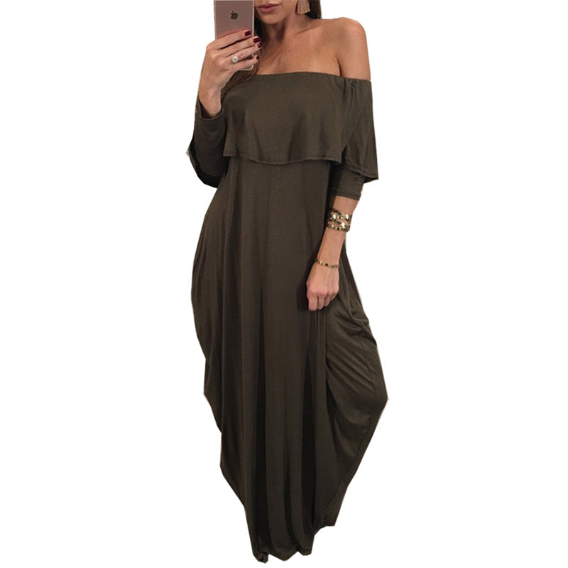 Ruffle Off Shoulder Half Sleeve Beach Maxi Dress