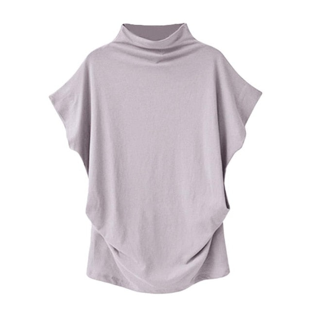 Solid Turtleneck Short Sleeve Blouse (6 colors)