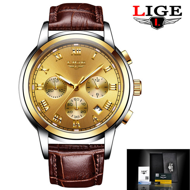 LIGE Quartz 30m Waterproof Multifunction Luminous Male Business Watch (7 colors)