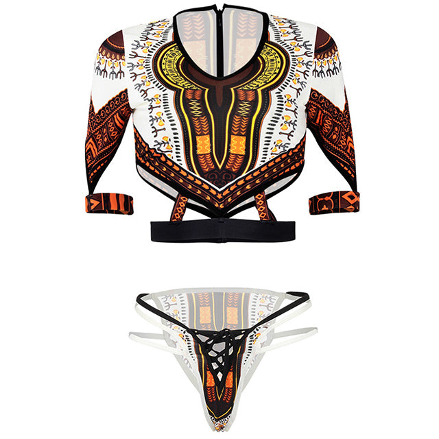 Dashiki Short Sleeve Thong Swimsuit