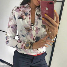 Load image into Gallery viewer, Floral Print Long Sleeve Button Up Blouse