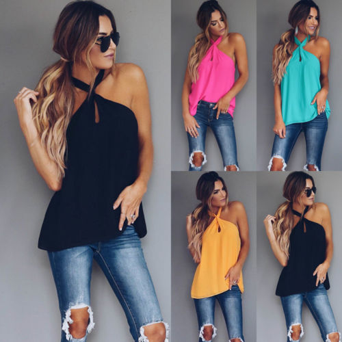 Sleeveless Casual Halter Vest Top