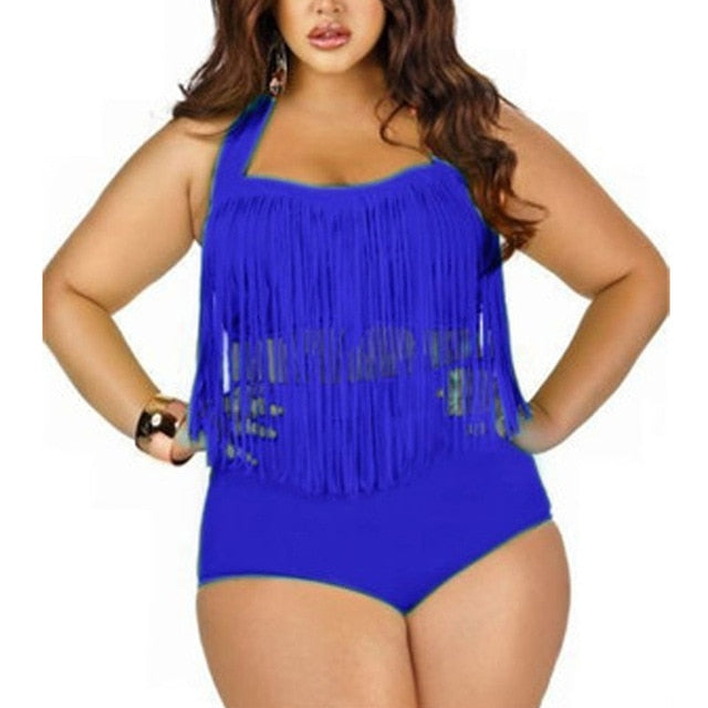 Tassel Halter Push Up Plus Size Bikini