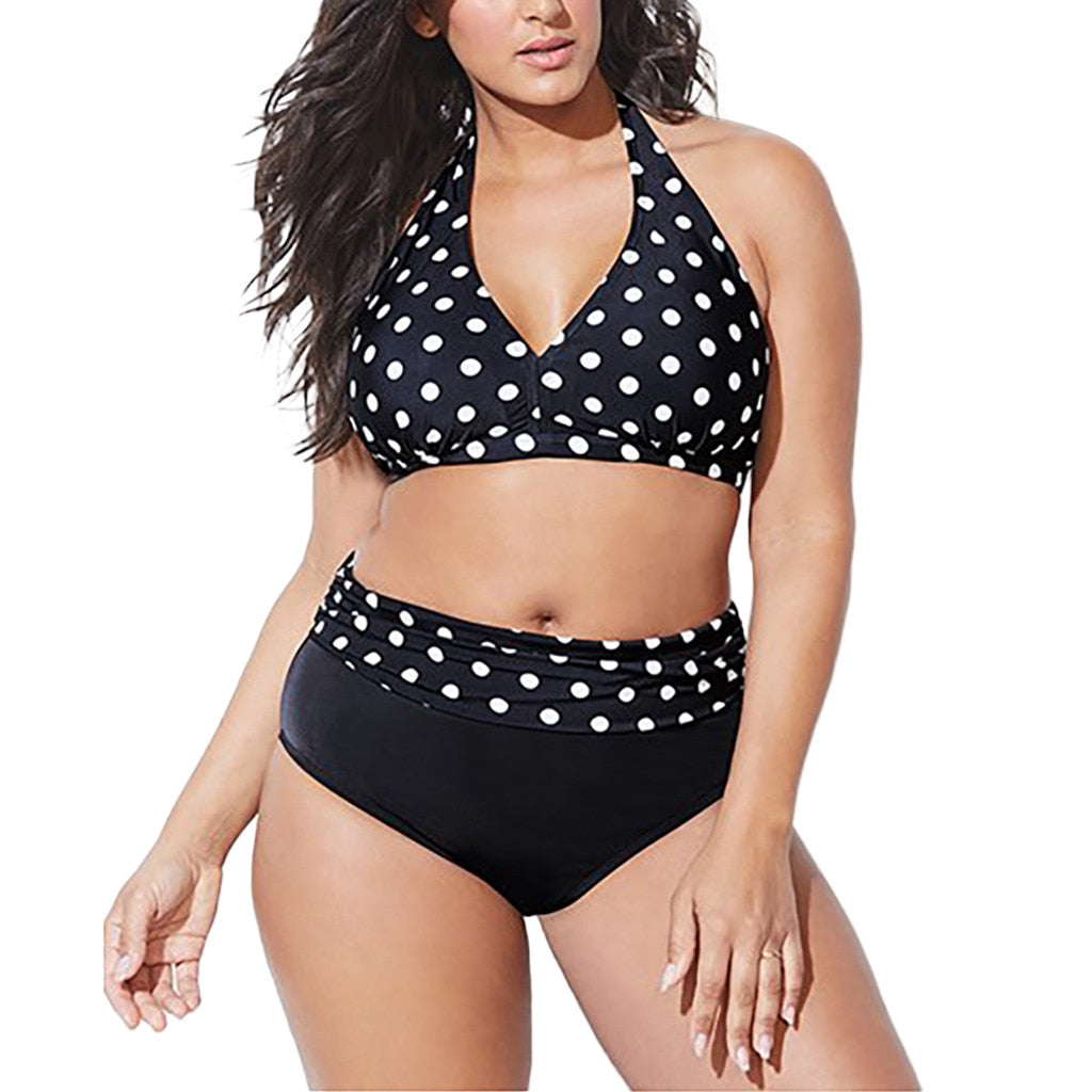 Two Piece High Waist Polka Dot Print Plus Size Bikini