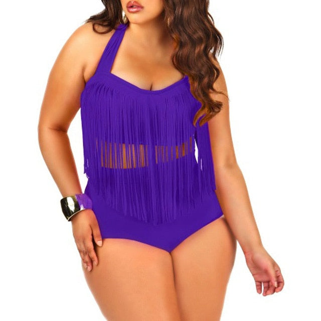 Tassel Halter Push Up Plus Size Bikini