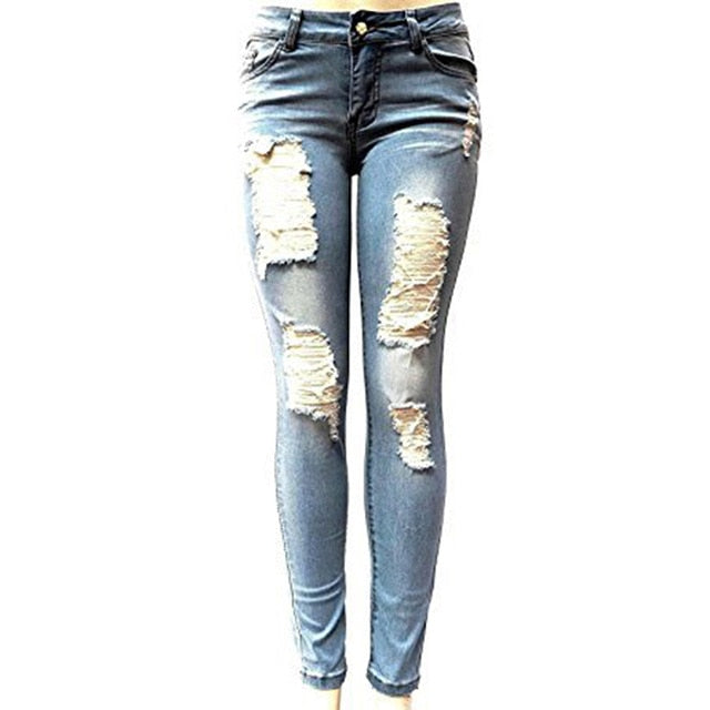 Mid Rise Skinny Ripped Baggar Jeans (Light/Dark Blue)