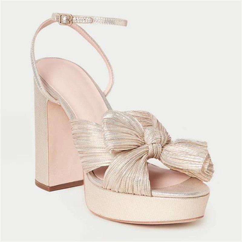 PU Leather Bow Decor Buckle Platform Block High Heel Sandals