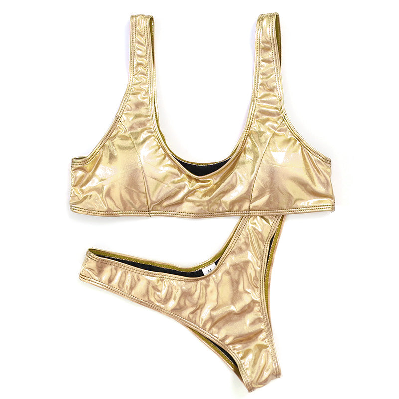 Metallic Leather Scoop Neck Bathing Suit