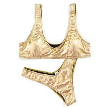 Load image into Gallery viewer, Metallic Leather Scoop Neck Bathing Suit