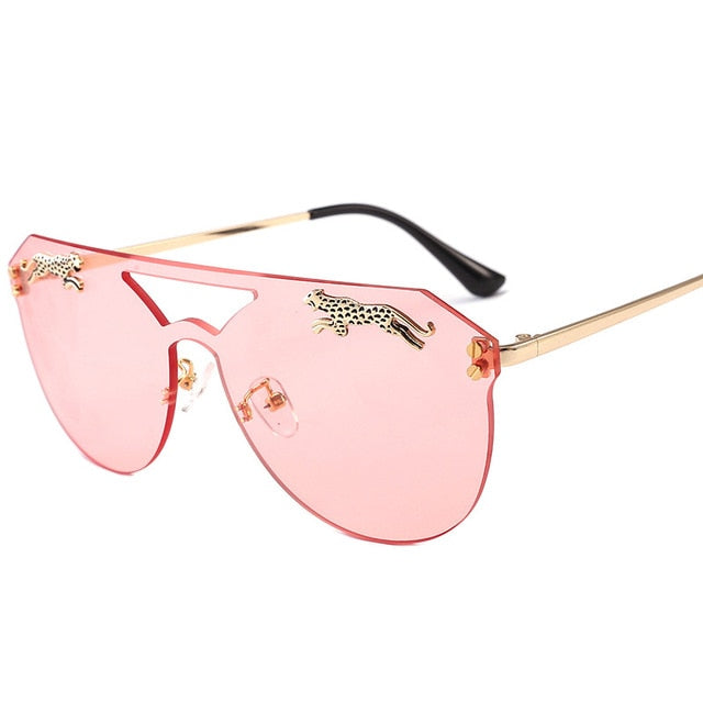 Rimless Oversized Cateye Leopard Decor Sunglasses