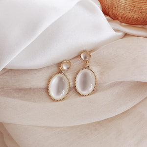 S925 Silver Needle White Moonlight Cat's Eye  Super Fairy Simplicity Drop Earrings