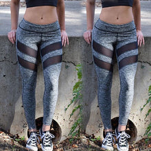 Load image into Gallery viewer, Grey Polyester Mesh Patchwork Sports Yoga Pants