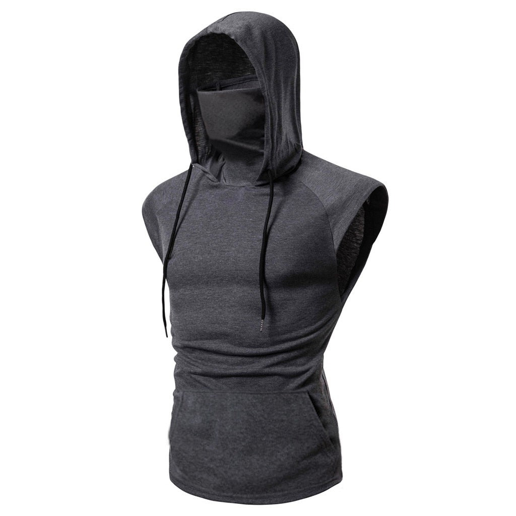 Spliced Sleeveless Masked Male Pullover Hoodie (4 colors)