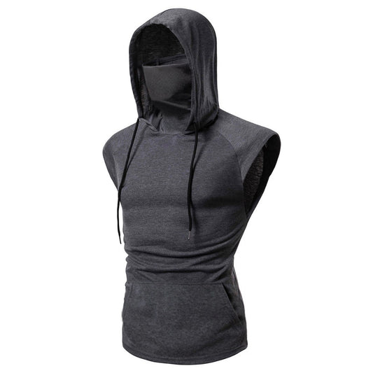 Spliced Sleeveless Masked Male Pullover Hoodie (4 colors)