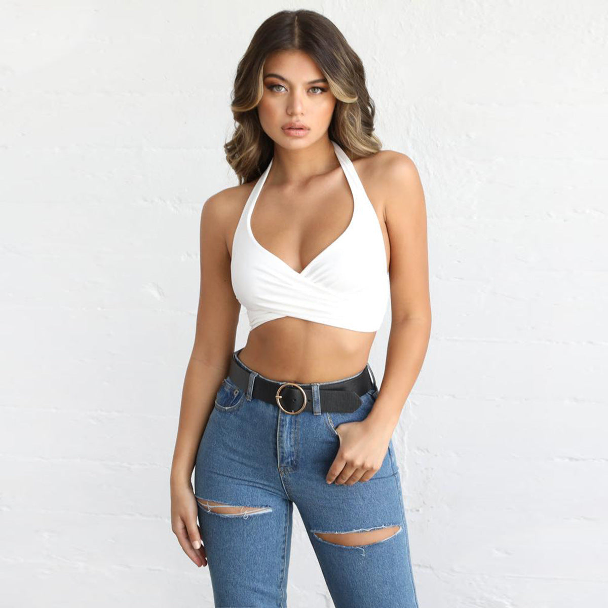 Backless Halter Neck Solid Crop Top (5 colors)