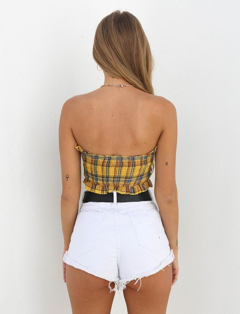 Plaid Ruffle Lace Up Bohemian Tube Top