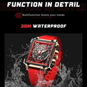 LIGE 42mm Square Chronograph Quartz 30m Waterproof Sports Watch with Silicone Band (5 colors)