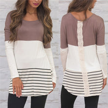 Load image into Gallery viewer, Back Lace Striped Long Sleeve Tunic Blouse (5 colors)