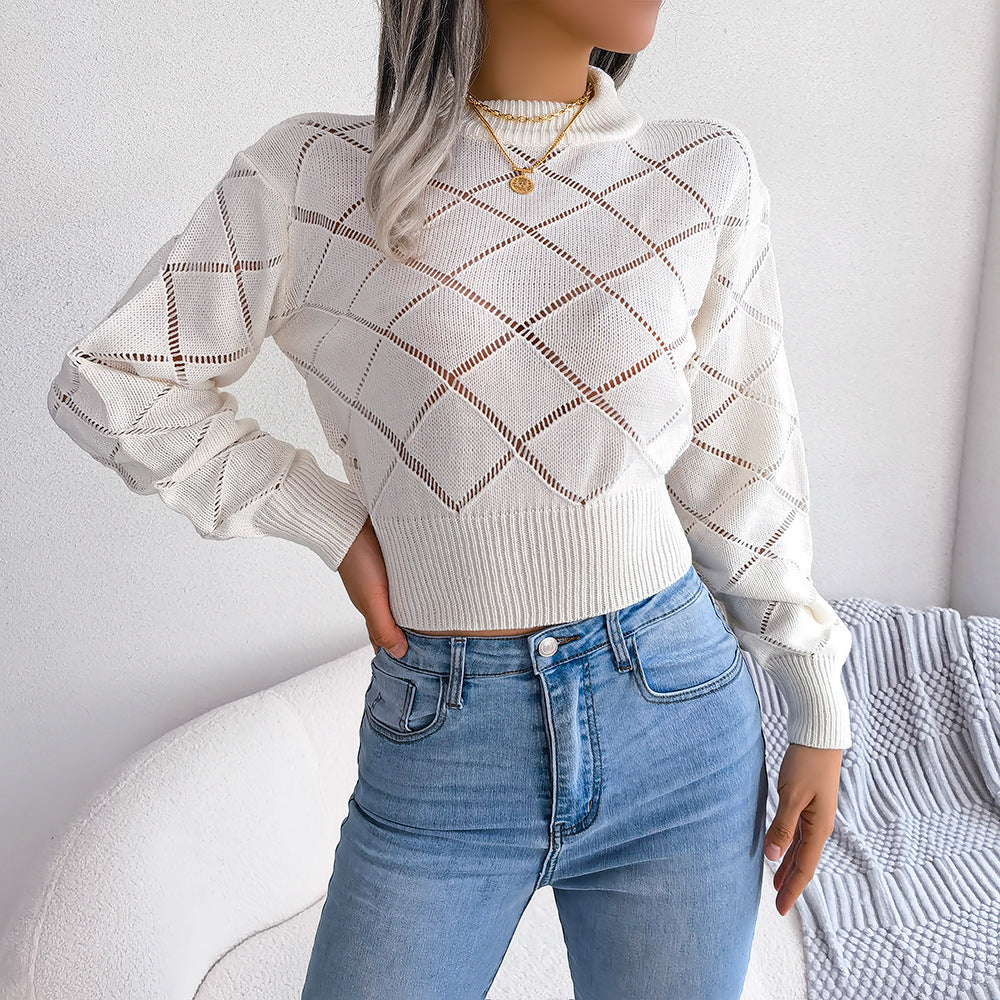 Hollow Plaid Waist Knit Sweater