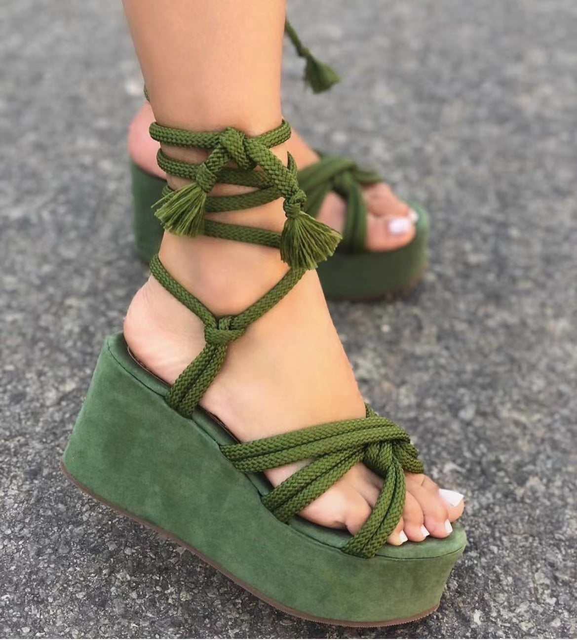 Lace Up Platform Wedge Sandals