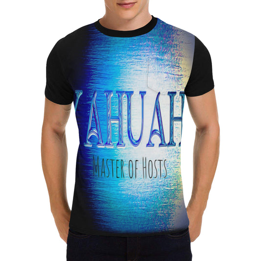 Yahuah-Master of Hosts 01-01 Camiseta con bolsillo de parche para hombre 