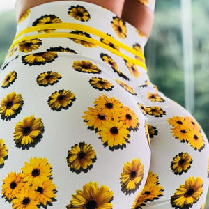 Sunflower Print High Waist Yoga Pants
