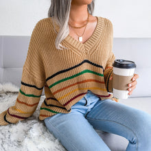 Load image into Gallery viewer, Striped Loose V-neck Knit Lady Sweater