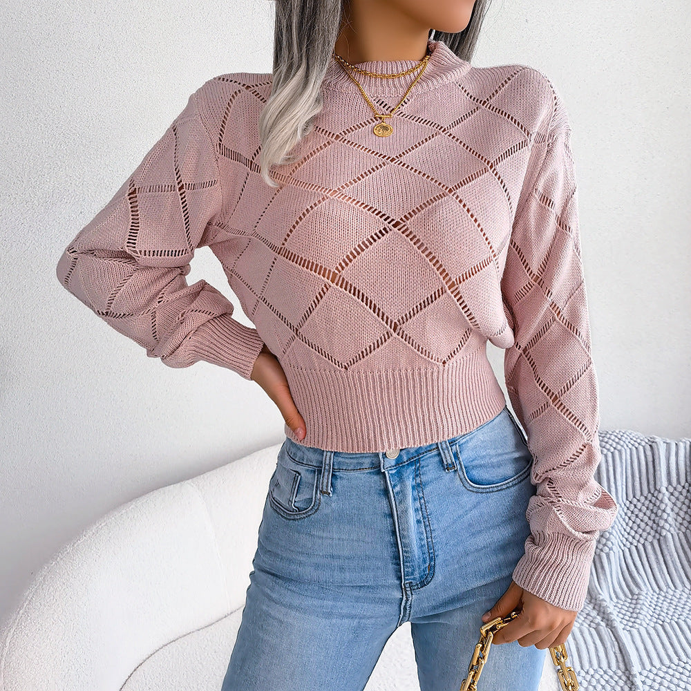 Hollow Plaid Waist Knit Sweater