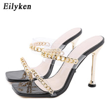 Load image into Gallery viewer, Chain Detail Transparent Square Toe Sandals