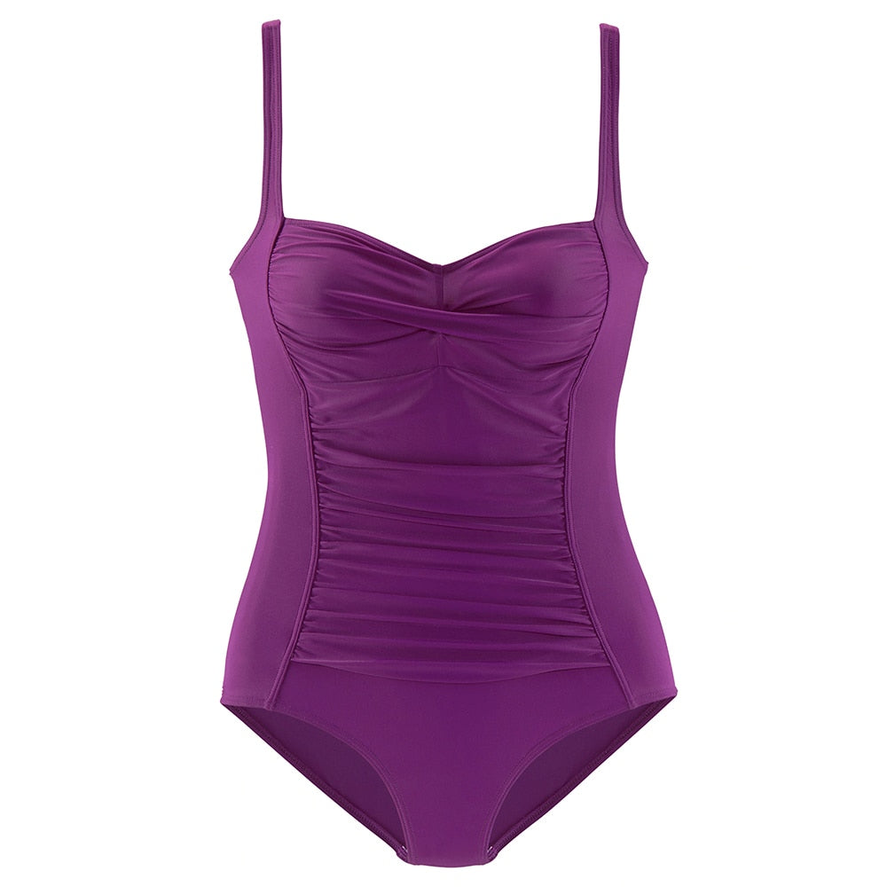 One Piece Solid Ruched Swimsuit