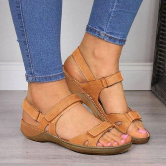 Soft Three Color Stitching Open Toe Flat Sandals