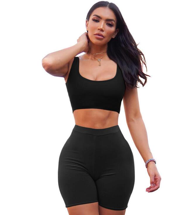 Two Piece Crop Top Biker Shorts Set