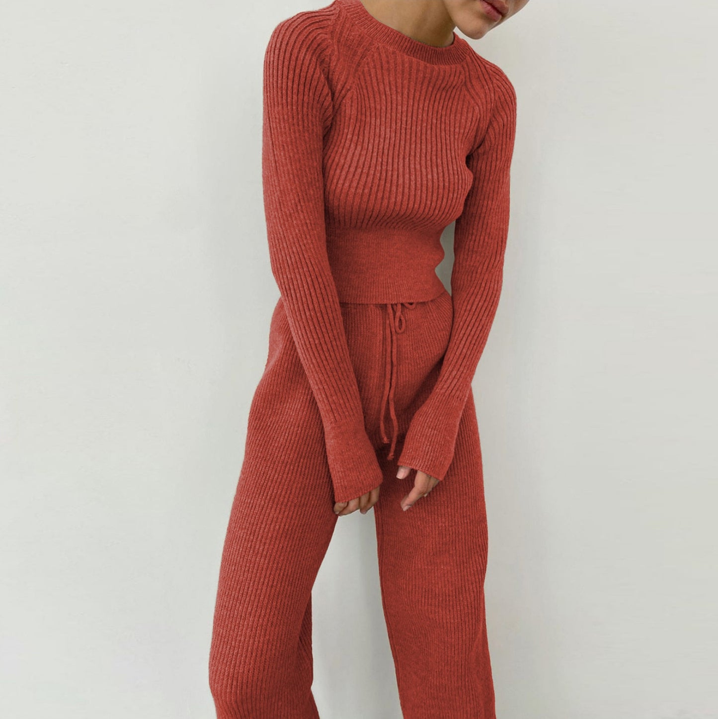 Two Piece Cryptographic Knitted Top and Pants Lounge Set