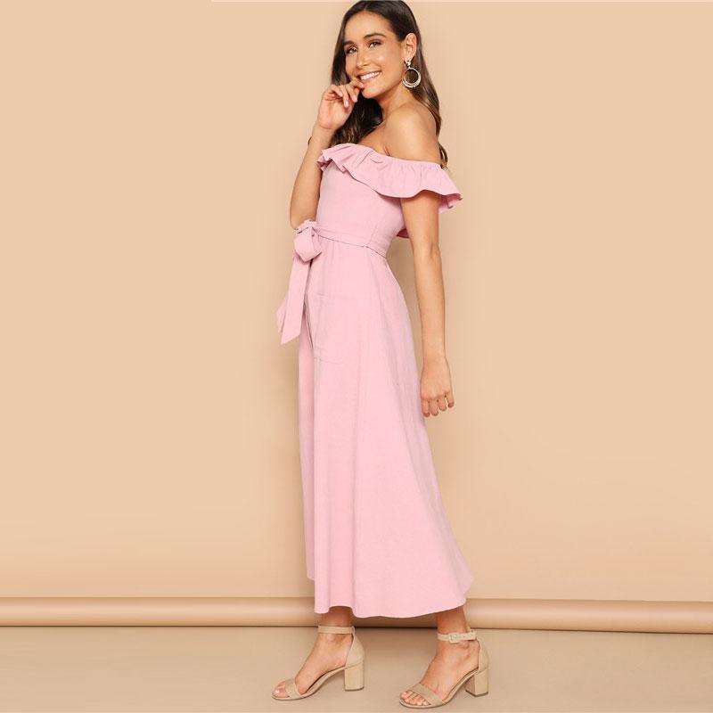 Bohemian Pink Off the Shoulder Midi Dress