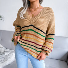 Load image into Gallery viewer, Striped Loose V-neck Knit Lady Sweater