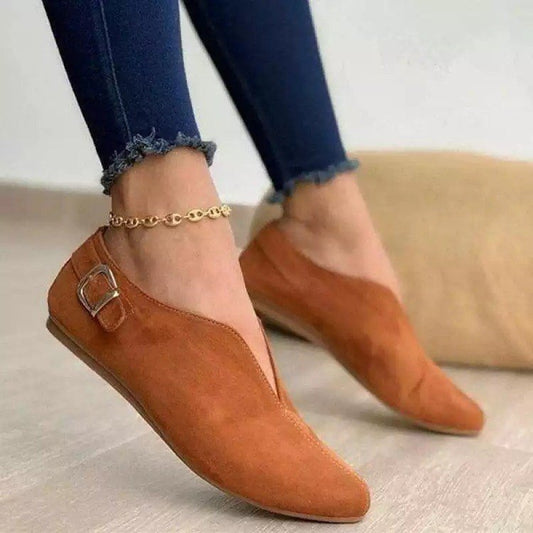 Suede Pointed Toe Buckle Flats (4 colors)