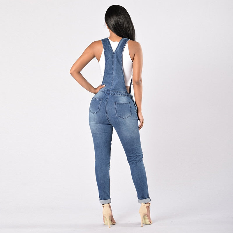 Ripped Hole Denim Overall Jumpsuit