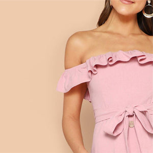 Bohemian Pink Off the Shoulder Midi Dress