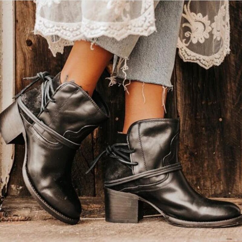 Flock Retro Buckle Strap Lady Short Boots