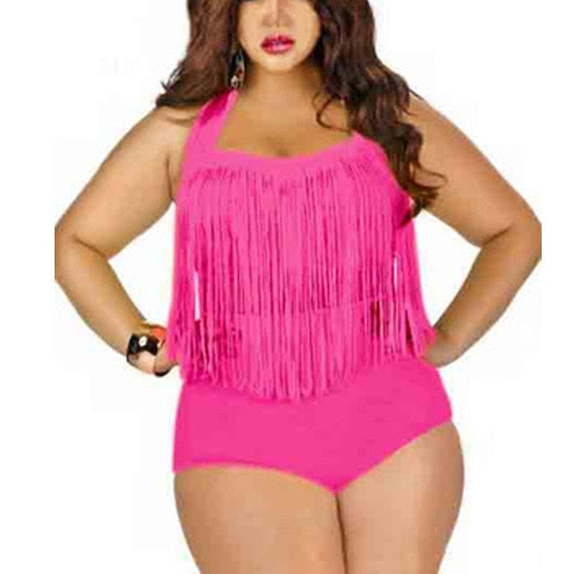 Tassel Halter Push Up Plus Size Bikini