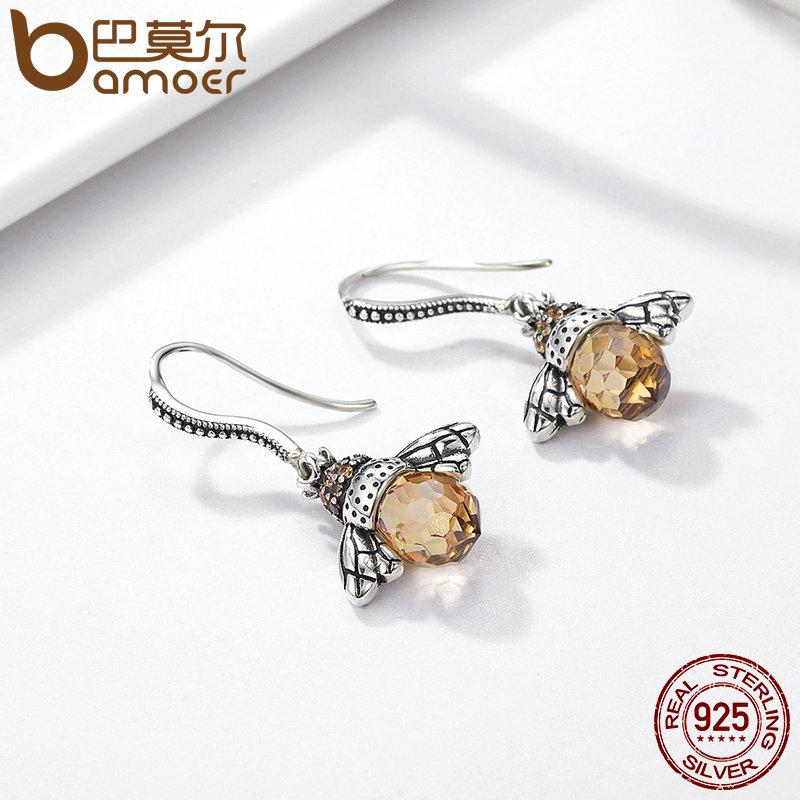 Lovely Orange Dancing Bees 925 Sterling Silver Earrings