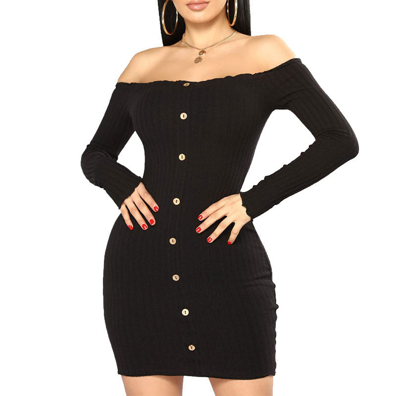 Off Shoulder Bodycon Long Sleeve Sweater Dress