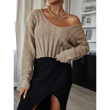 Load image into Gallery viewer, Striped Solid V-Neck Commuter Sweater