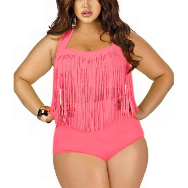 Tassel Halter Push Up Plus Size Bikini